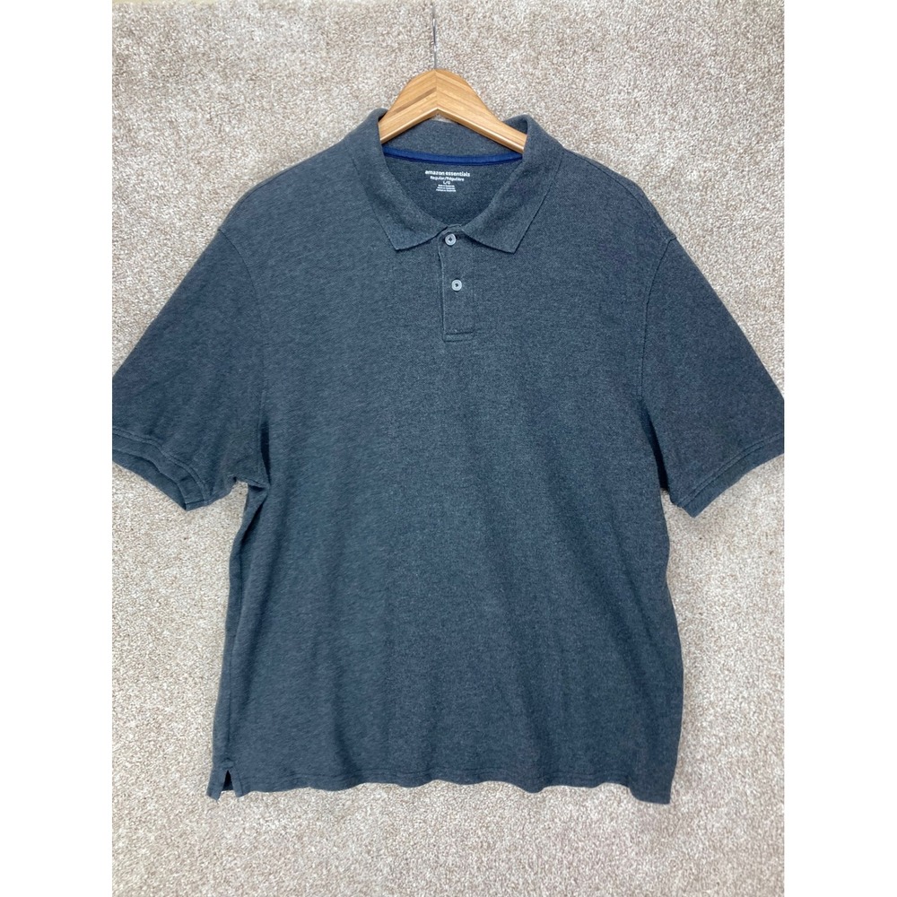Amazon Essentials Regular Fit Short Sleeve Polo Shirt Mens L Gray Cotton Casual